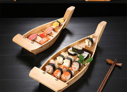 Barco de madeira artesanal japonês para culinária, sushi, ferramentas, navio simples, sashimi, pratos frios variados, talheres, conjunto de sushi