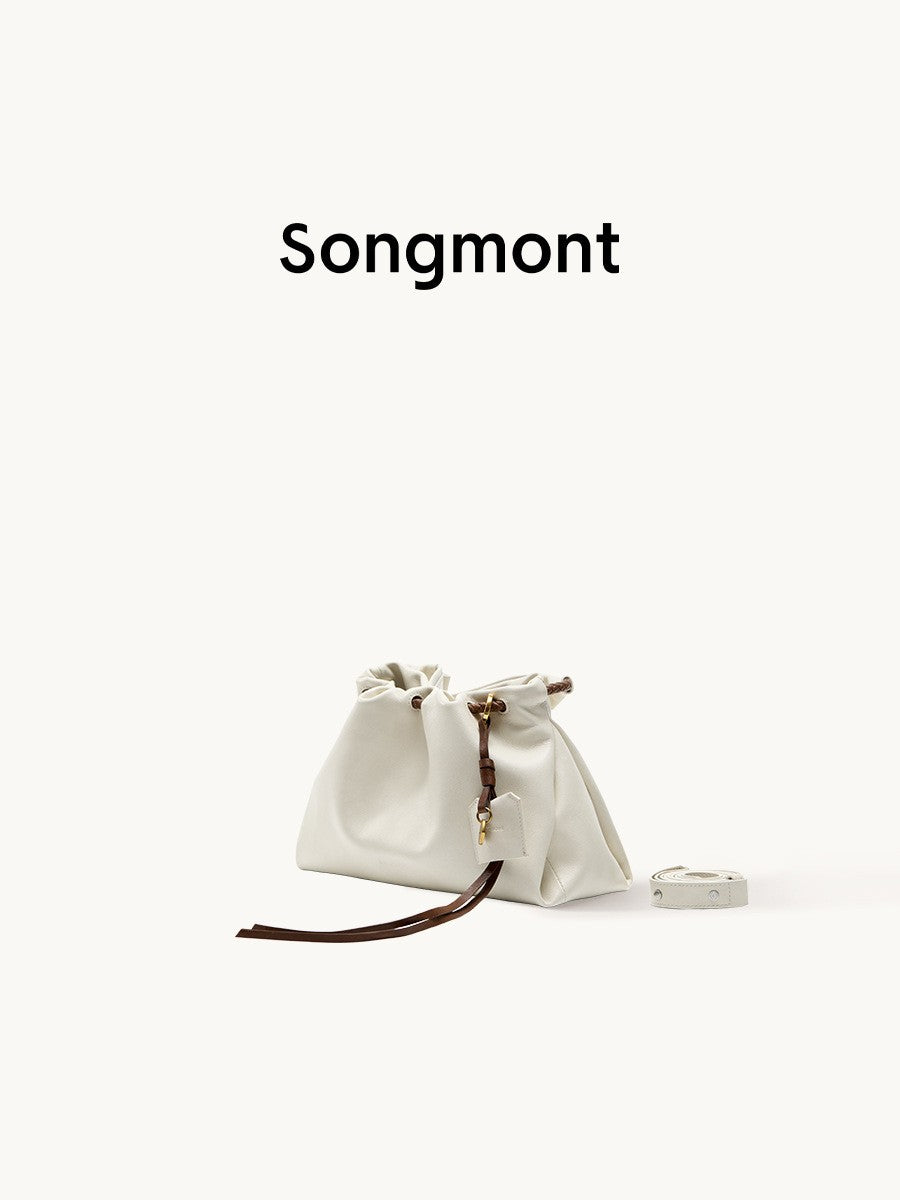 Songmont Genuine Leather Mini Bucket Bag Adjustable Drawstring Multi Straps White Black Blue Casual Chic Crossbody Bag Oversized