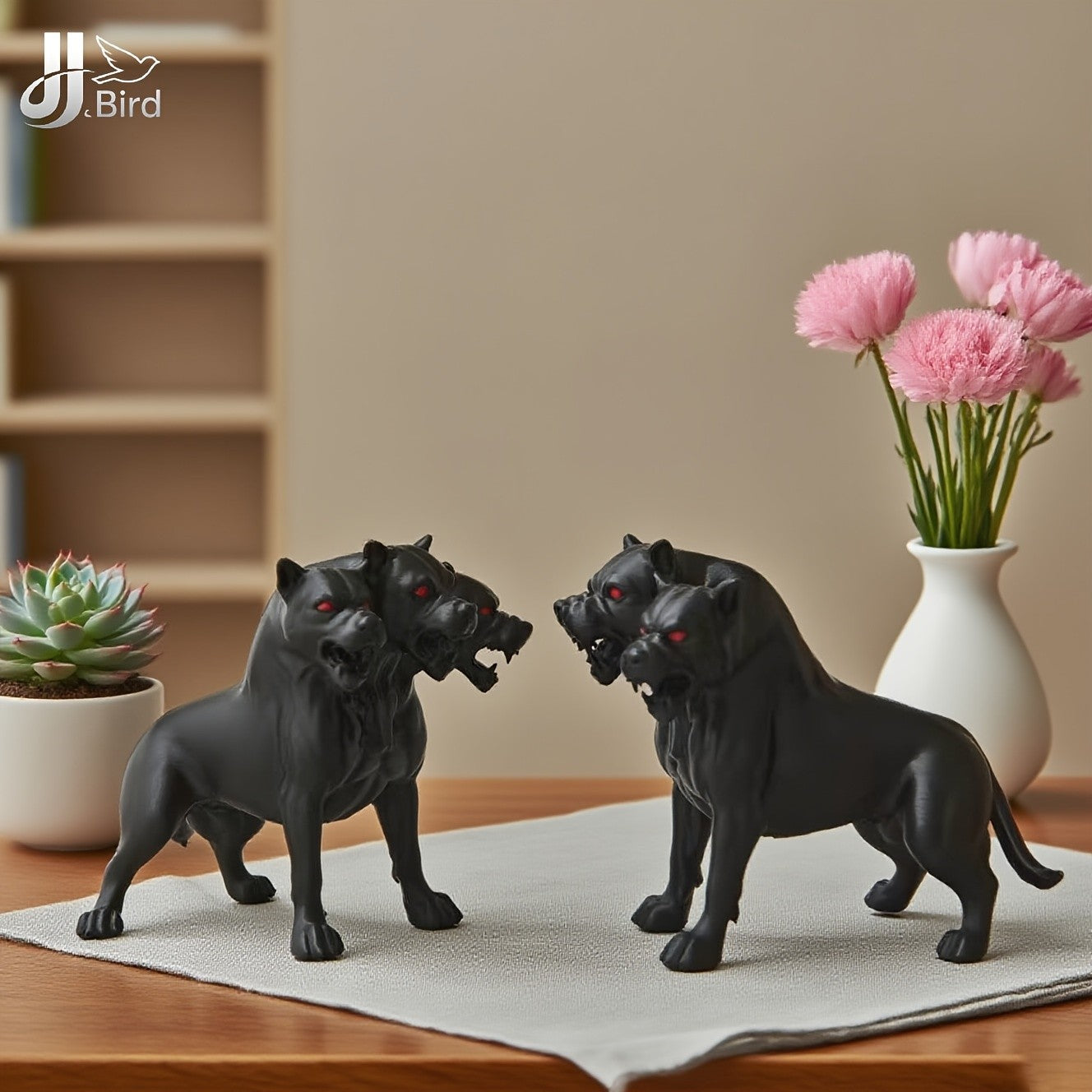 1Pcs Gothic three-headed dog statue ornaments, scary black design, Halloween Thanksgiving decorations, indoor/outdoor decoration