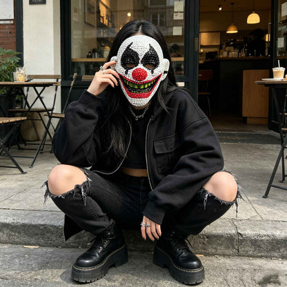 High-End Diamond-Studded Clown Mask for man and women Halloween Dance Party Fashion Mask Clown Role-Playing Costume