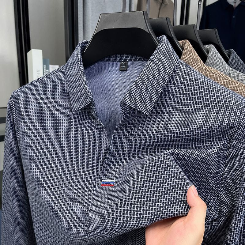 High end brand men's long sleeve V-neck polo shirt autumn fashion new striped embroidery design boutique golf top casual T-shirt