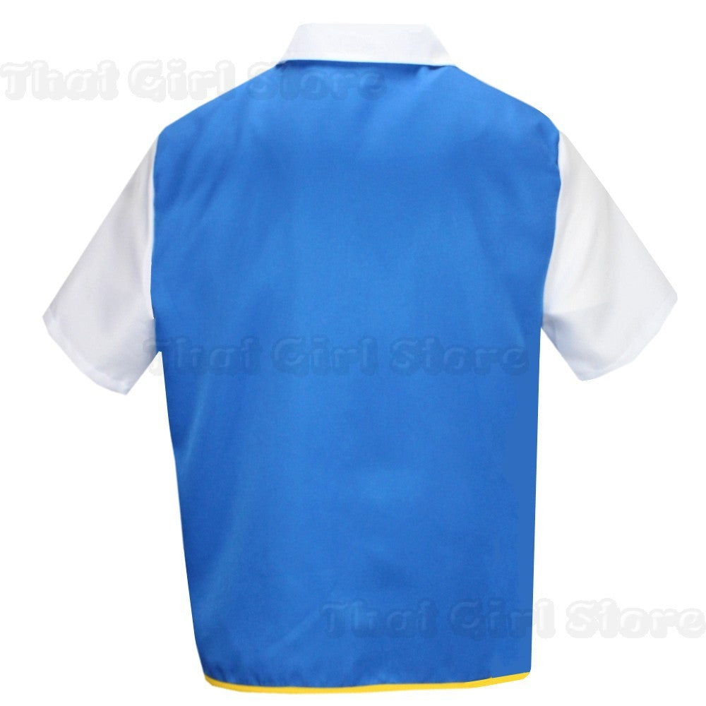 Men Anime Trainer Cosplay Costume Boys Ash Ketchum Adult for Girls Halloween Women Disfraz Party Blue Jacket Cap Gloves Full Set