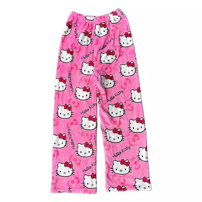 2025 Autumn Winter Christmas Y2K Hello Kitty Pants Sanrio Anime Women's Cartoon Couple Home Sleepwear Pants Casual Home Clothing
