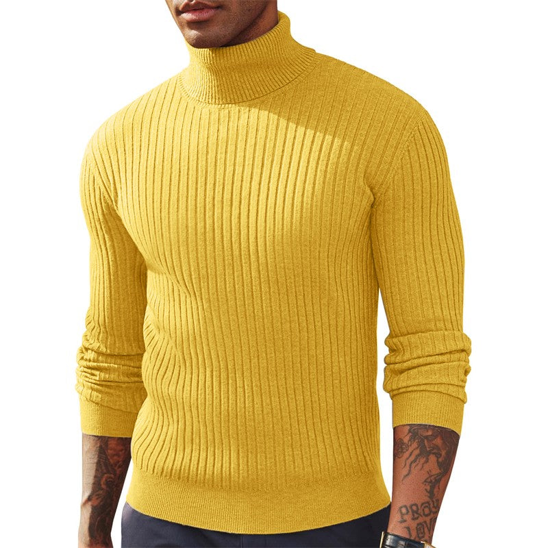 New Men's Slim Fit Long Sleeve Turtleneck Sweater Casual Ribbed Knitted Pullover Sweaters Winter Warm Outdoor Stripes Tops