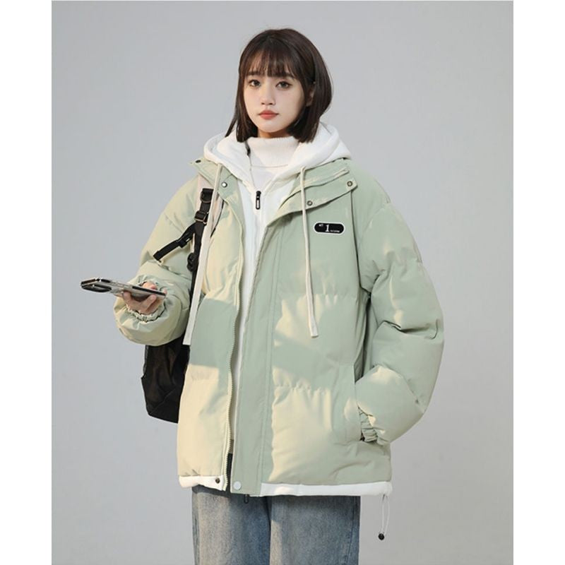 Korean Version New Fashion Letter Patch Fake Two Piece Cotton-padded Jacket Y2K Harajuku Vintage Thick Bread Loose Student Coats