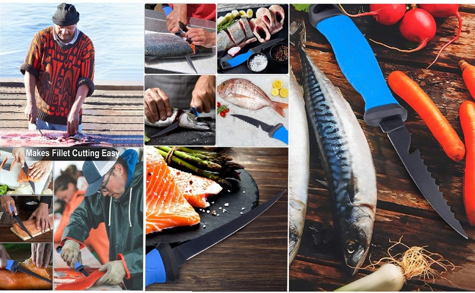 Faca de Pesca para Filetar Desossar Peixe 5 6 7 8 9 Polegadas Faca de Sashimi de Cozinha Antiaderente para Raspar Peixes Faca para Filetar Bainha