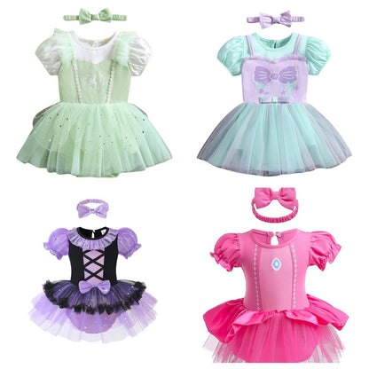 Infant Baby Girl Jumpsuit Dress Little Girl Princess Romper Dress With Headbands Kids Clothes Size 70-80-90-100