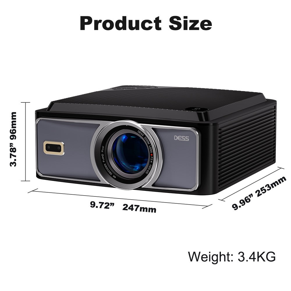 Projetor DESS 1080P Full HD Novo Projetor LED 4K Dual WiFi Android Smart TV Projetor para Home Theater e Conferência Google Assistant