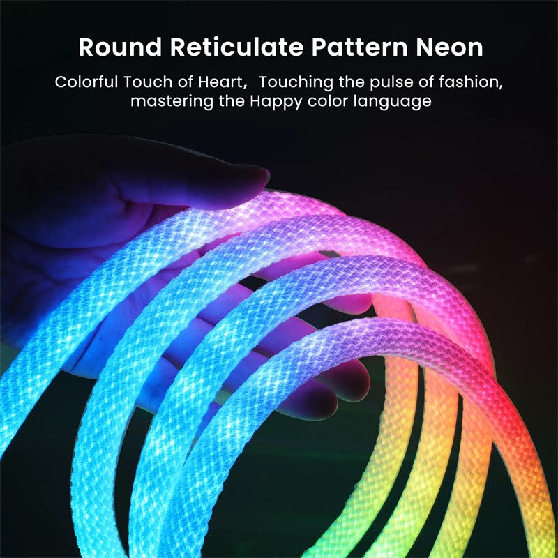 360 Degree Round Reticulate Neon LED Strip with Remote Control,RGBIC Nylon Flexible Dream Colorful Rope Light For Bedroom Living