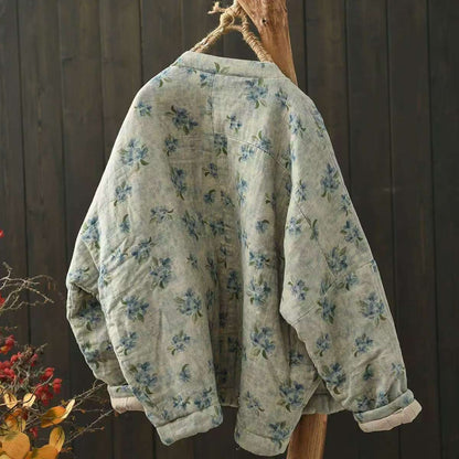 Johnature Vintage Buckle Floral Print Chinese Style Parkas 2025 Woman Winter New Long Sleeves Loose Single Breasted Parkas