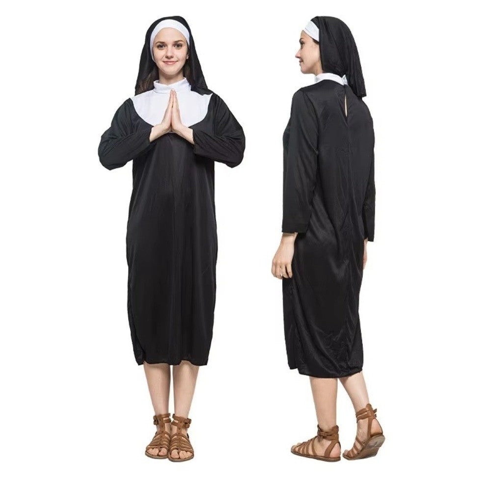 Higih Quality Adult Size Father's Clothing Virgin Mary Black Cosplay Costume Priest Role Nun Costume Cosplay Events