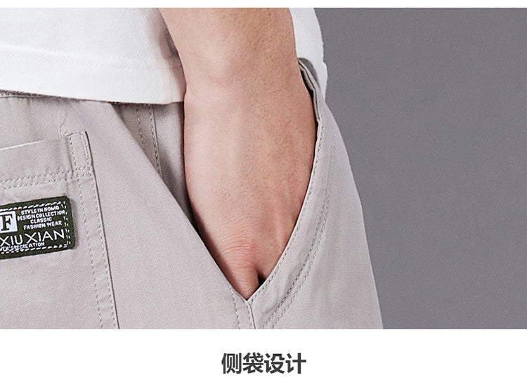 Calças Casuais Grandes Masculinas Cintura Elástica Perna Reta Ajustada Calças de Verão Masculinas Soltas de Algodão Roupa de Trabalho Plus Size Grande 6XL Cáqui Claro