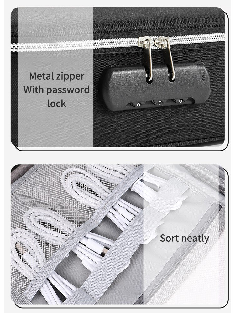 Locking Tech Organizer Bag - Anti-Theft Storage Case with Password Protection for iPad, Laptop Cables & USB Drives