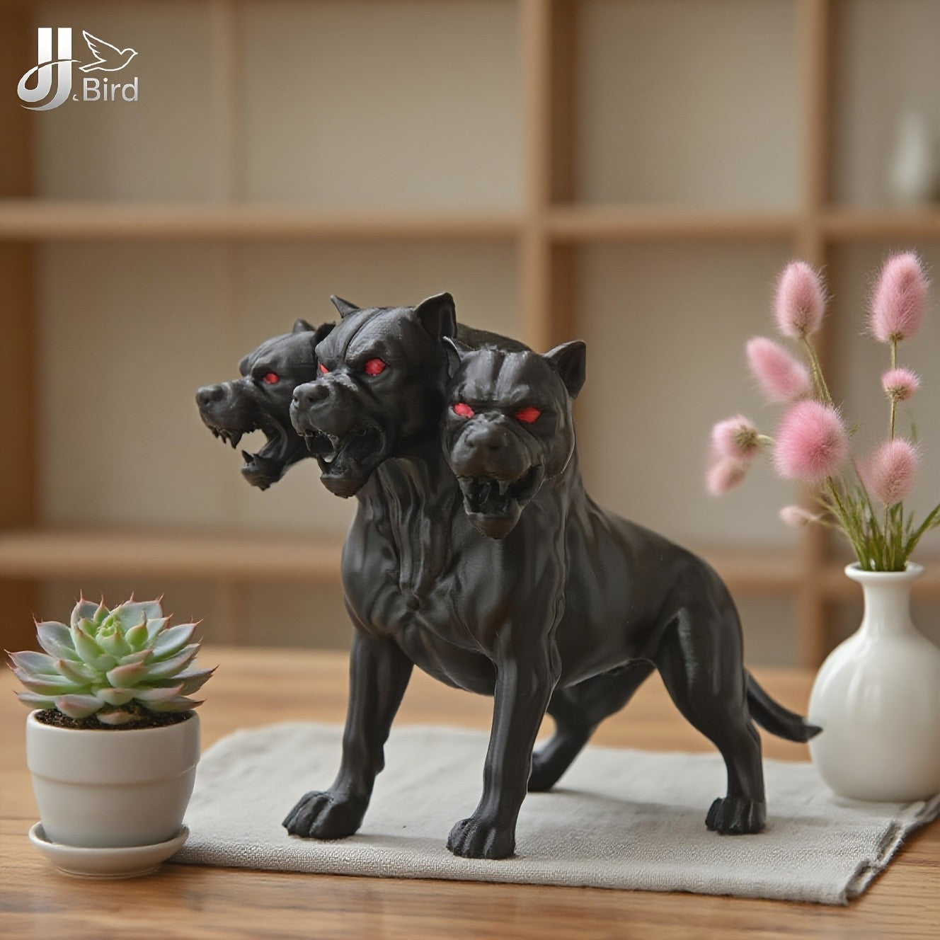 1Pcs Gothic three-headed dog statue ornaments, scary black design, Halloween Thanksgiving decorations, indoor/outdoor decoration