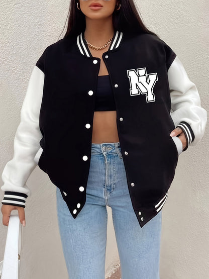 New York Letter Printing Coats Womens Winter Comfortable Baseball Jersey Fleece Warm Soft Jackets Casual Pocket Woman Clothes