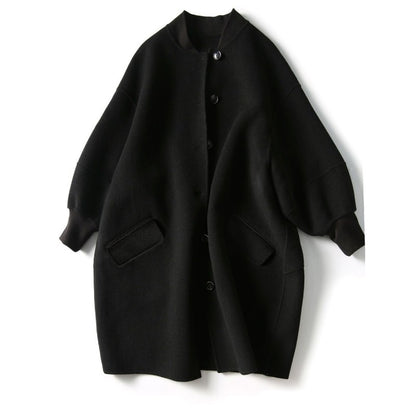 Women's Black Wool Coat 2025 Autumn New Fashion Long Slim Fit Casual Versatile Overcoat
