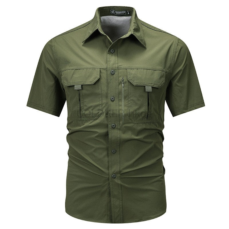 2024 Summer New Cargo Shirt Short Sleeve Men's Cargo T-shirt Outdoor Navy Multi-pocket Breathable Camping Hiking Work Shirts