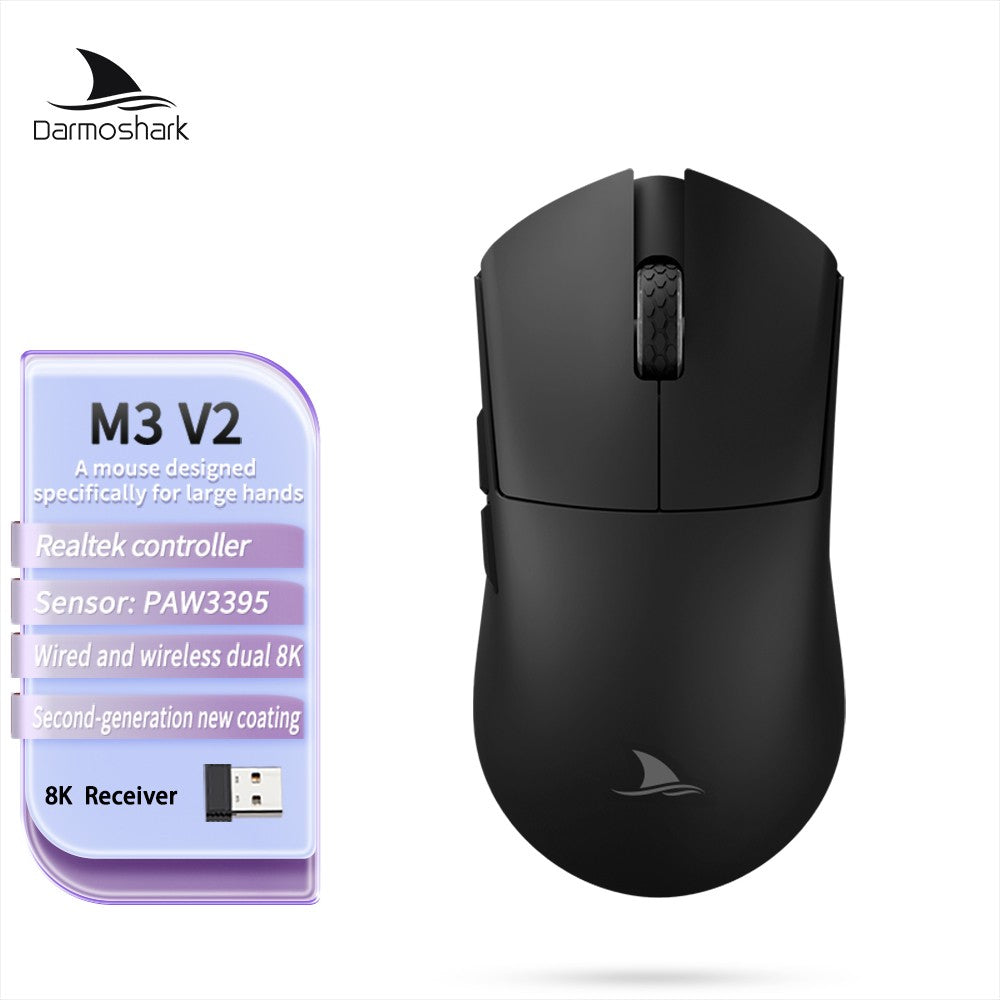 Darmoshark M3 V2 Gaming Mouse Double 8K Wireless Tri Mode 26KDPI PAW3395 Sensor Big Hand Game Macro Mouse For Computer Laptop PC