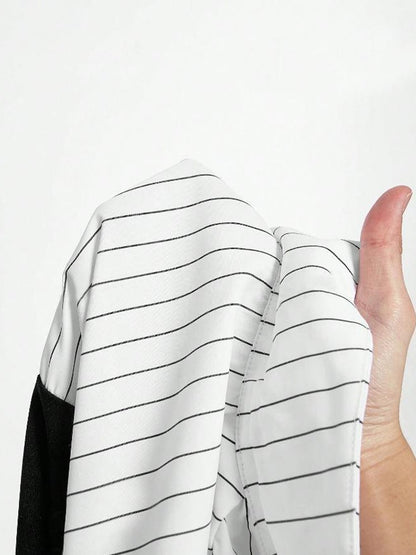 Women Elegant Striped Shirt Business Casual Office Blouse with Lapel Spliced Design Fashion Slim Fit Work Shirt