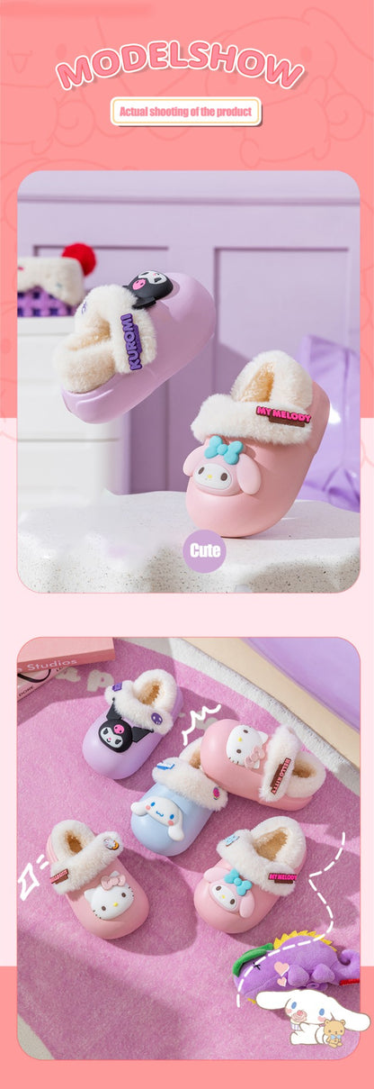 2024 New Winter Warm Cute Cartoon Indoor Mule Soft Non-slip Fluffy Slippers For Kids Teen Boys Girls Children Home Cotton Shoes