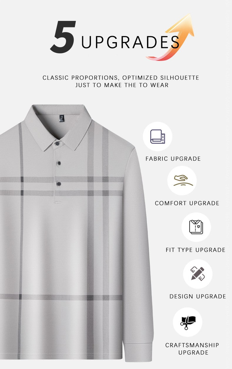 BROWON Graphic Polo Shirt Men 2025 Autumn New Business Slim Long Sleeve T Shirt Man Casual Loose Printed Striped Clothes for Men