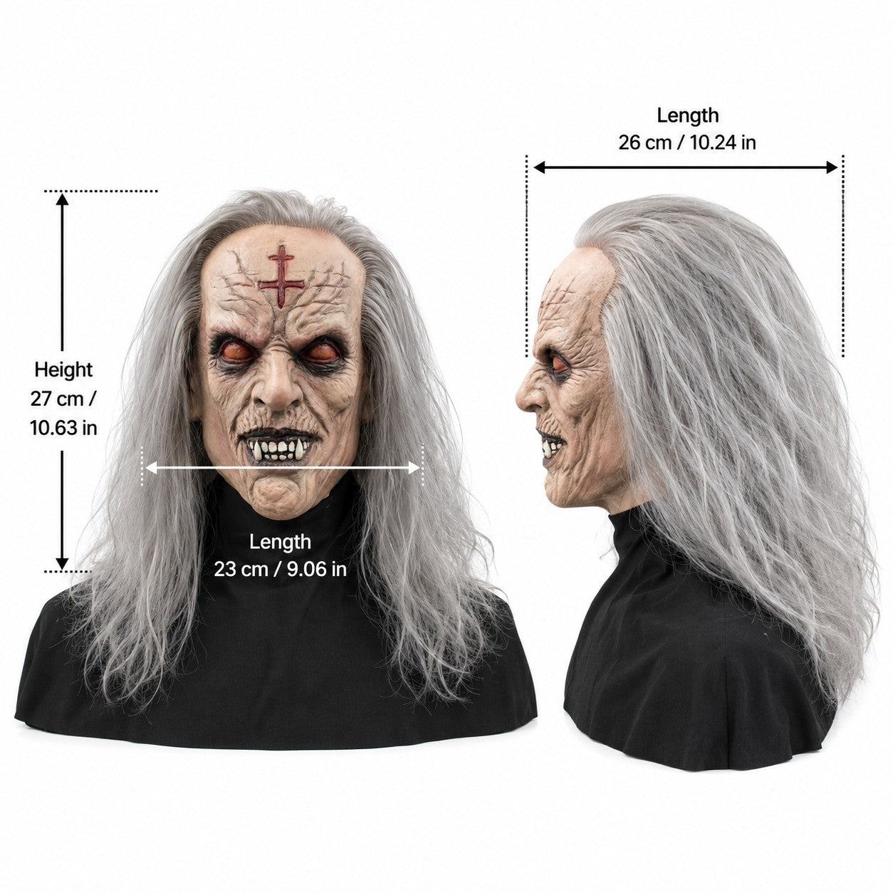 Scary Old Demon Latex Mask Full Head Long Gray Hair Horror Monster Halloween Cosplay Party Prop