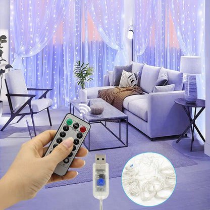 3/9M USB LED Curtain 8Modes Remote Control String Lights Holiday Wedding Fairy Garland Lights For Bedroom Living Room Decor