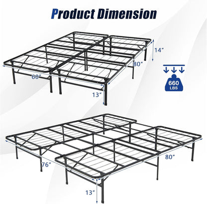 Estrutura de Cama Plataforma Dobrável de Metal, Base de Colchão com Ripas de Aço Reforçado de 13 Polegadas com Armazenamento Embaixo da Cama, Montagem sem Ferramentas