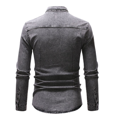 2024 Men's Spring Autumn Casual Shirts Solid Color Long Sleeve Lapel Denim Tops Button Shirts for Party