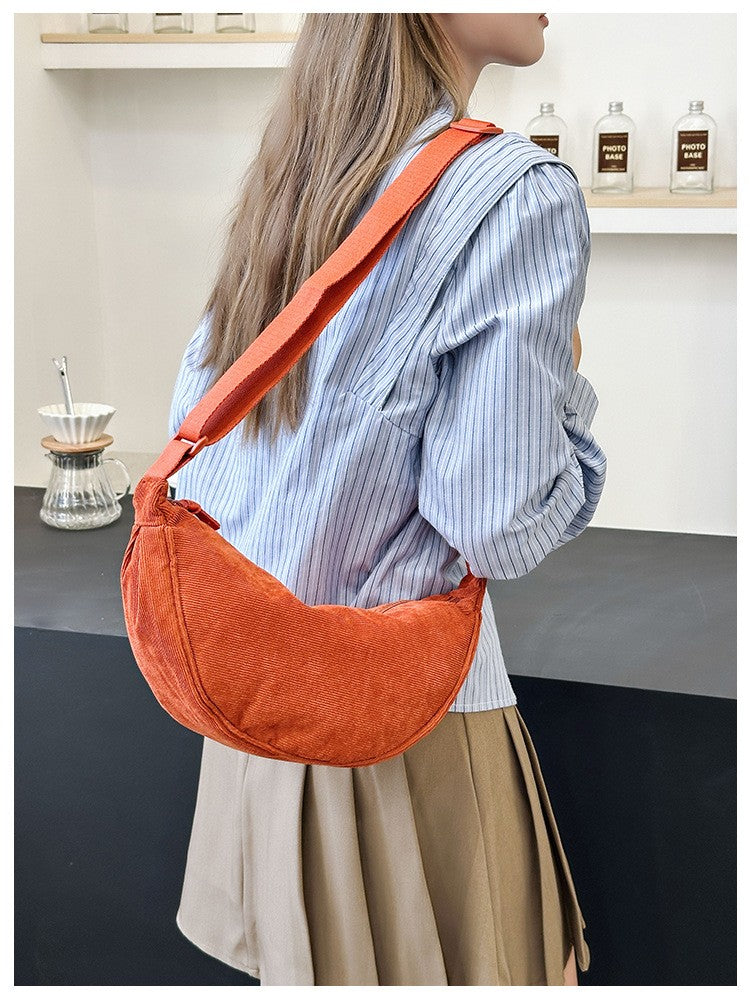 Solid Color Corduroy Women's Hobos Shoulder Bag Retro Casual Female Crossbody Bags Ladies Daily Travel Handbags Messenger Bag