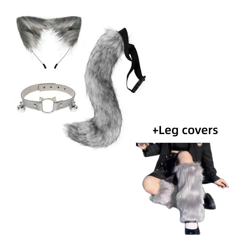 Costume Set Fox Tail Ears Gloves Artificial Fur Boot Covers Cosplay Halloween Prop Adult Women Men Unisex