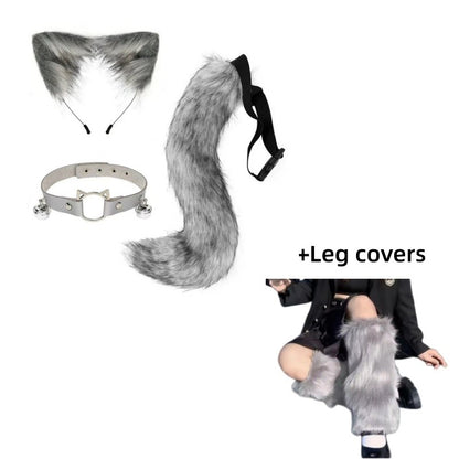 Costume Set Fox Tail Ears Gloves Artificial Fur Boot Covers Cosplay Halloween Prop Adult Women Men Unisex