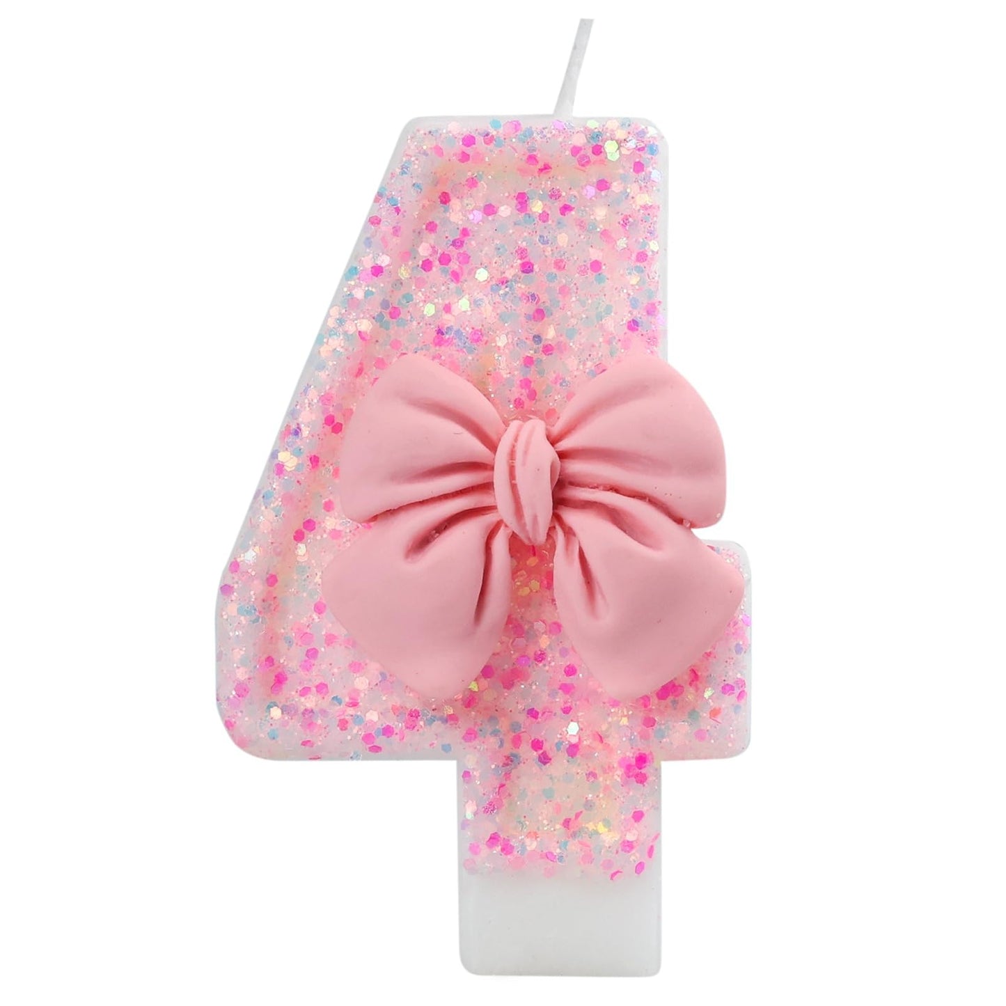 Pink Bow Number Candle Glitter Candle Cake Topper 0-9 for Birthday Anniversary Party Cake Decoration Gifts