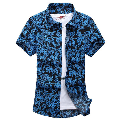 New Summer Men's Short-sleeved Printed Shirts, Turn-down Collar Single-breasted Hawaiian/vacation Shirt, Asian Sizes M-7XL.