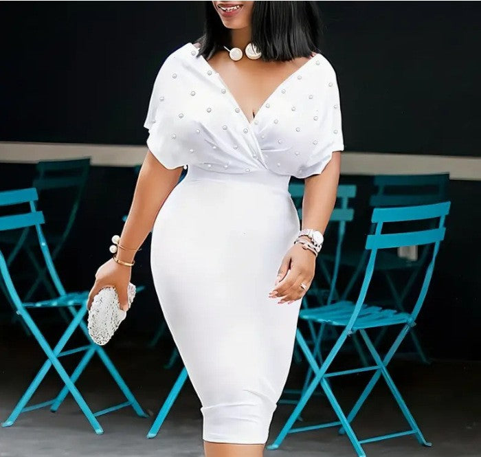 Fashion Party Dress For Wonen Sexy V Neck Package Hip Elegant Dresses 2025 Srping Summer Lady Solid Color Slim Office Midi Dress