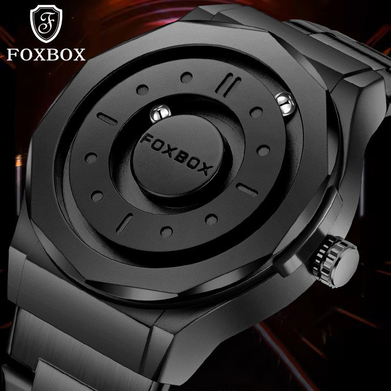 FOXBOX Creative Scrolling Pointer Magnetic Force Men's Quartz Wristwatches Outdoor Sports Waterproof Watch Men Relogio Masculino