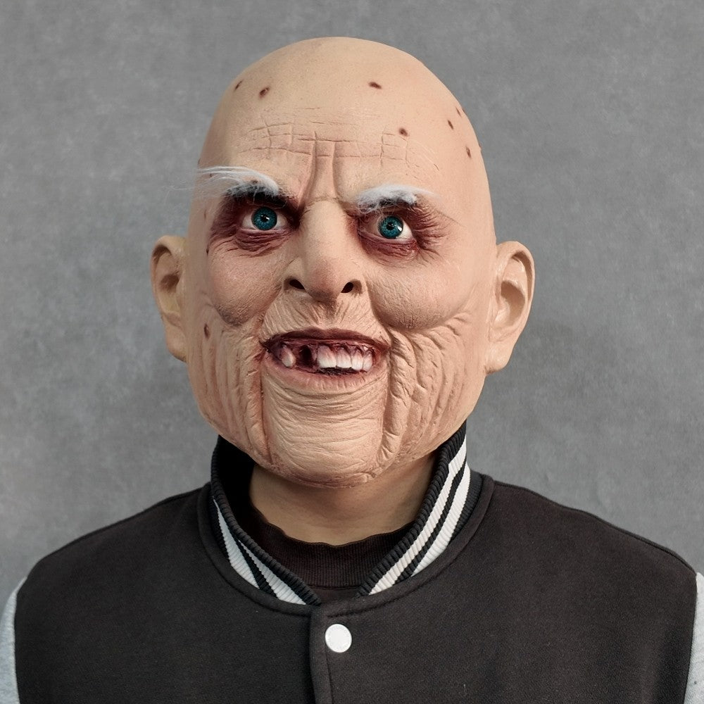 Realistic Wrinkled Old Man Horror Mask Scary Bald Head Halloween Costume Cosplay Prop Haunted House Party Accessory