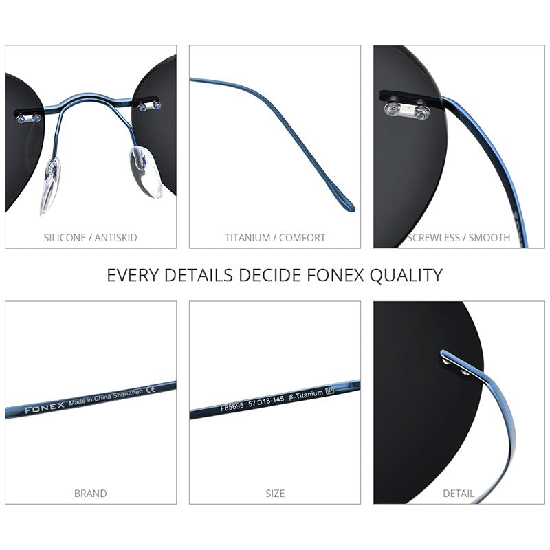 FONEX Titanium Rimless Sunglasses Men Ultralight Frameless Austria Pilot Aviador Polarized Sun Glasses for Women Shades 85695