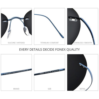 FONEX Titanium Rimless Sunglasses Men Ultralight Frameless Austria Pilot Aviador Polarized Sun Glasses for Women Shades 85695