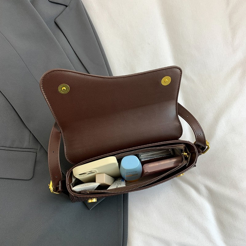 Solid Color Striped Flannel Women Crossbody Bag Quiet Luxury Designer Bag Fashionable Elegant PU Leather Shoulder Bags for Women