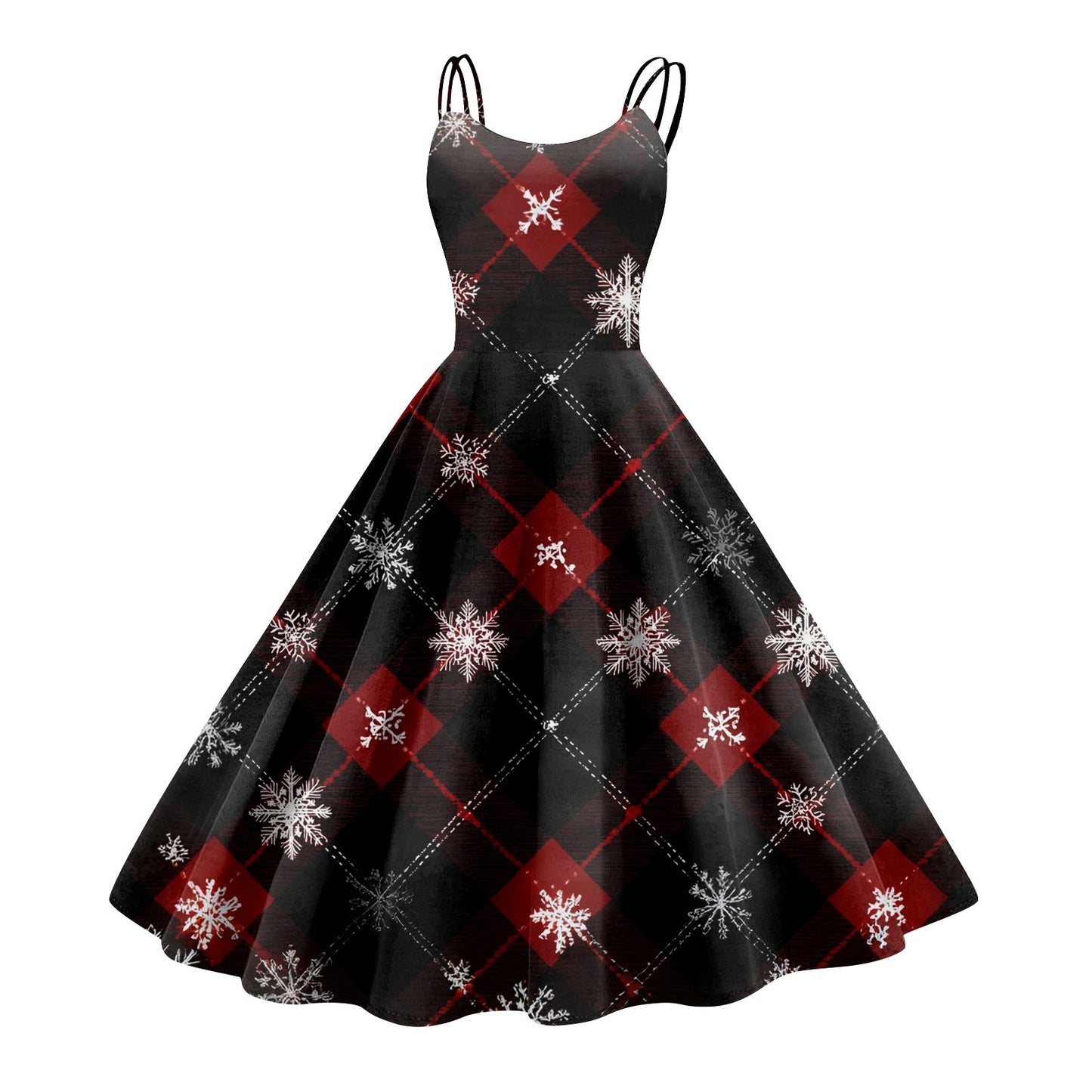 High Quality Cute Women's Casual Fashion Round Neck Christmas Print Mid-Length Dress Pretty Sweet Christmas Suspender Dress