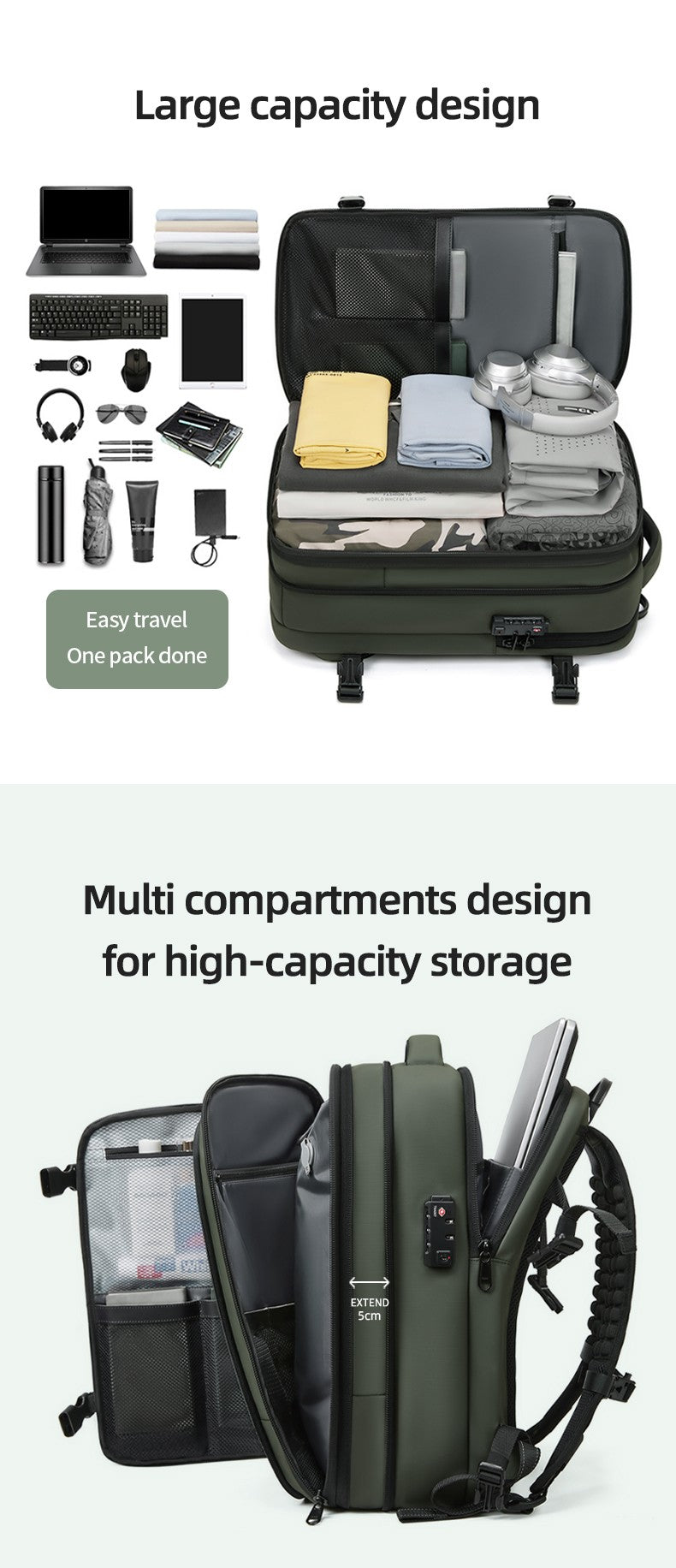 Men Travel Backpack 17 inch vacuum compression Laptop Backpack Extended Large Capacity school Backpack Hiking Business backpack