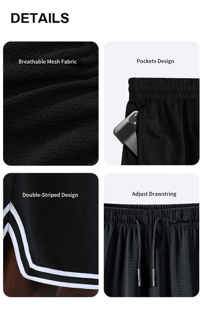 SONECHOKI Knee Length Basketball Shorts Men Striped Loose Running Sport Gym Mesh Breathable Fitness Training Workout Bottom Male