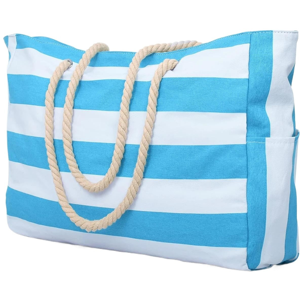 Large Capacity Stripe Tote Bag convenient Foldable Beach Bag?Shopping Bag Storage Bag?Perfect for Travel & Beach Play