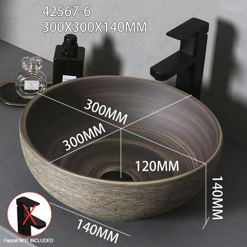 Cuba de Cerâmica Marrom para Lavatório de Banheiro Oval Artística para Mesa de Banheiro, Bacia de Lavar Roupa para Varanda, Bacia de Pedestal Acima do Balcão