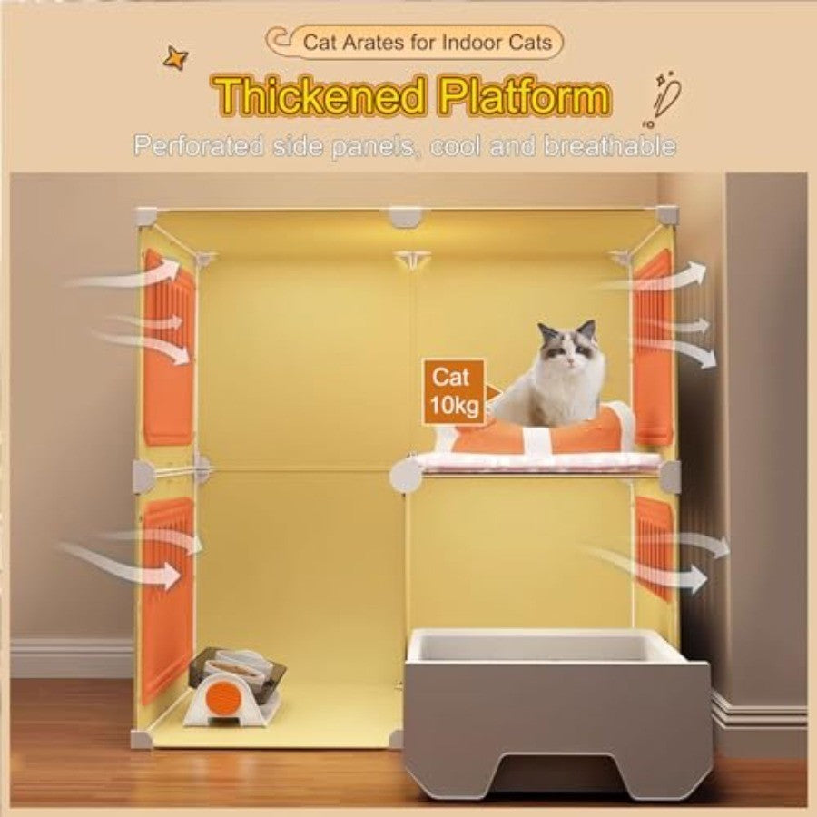 Gaiola Grande para Gatos com Rodas para Varanda ou Uso Interno Construção em PVC Fácil de Limpar Inclui Caixa de Areia Tamanho B-71x46x110c