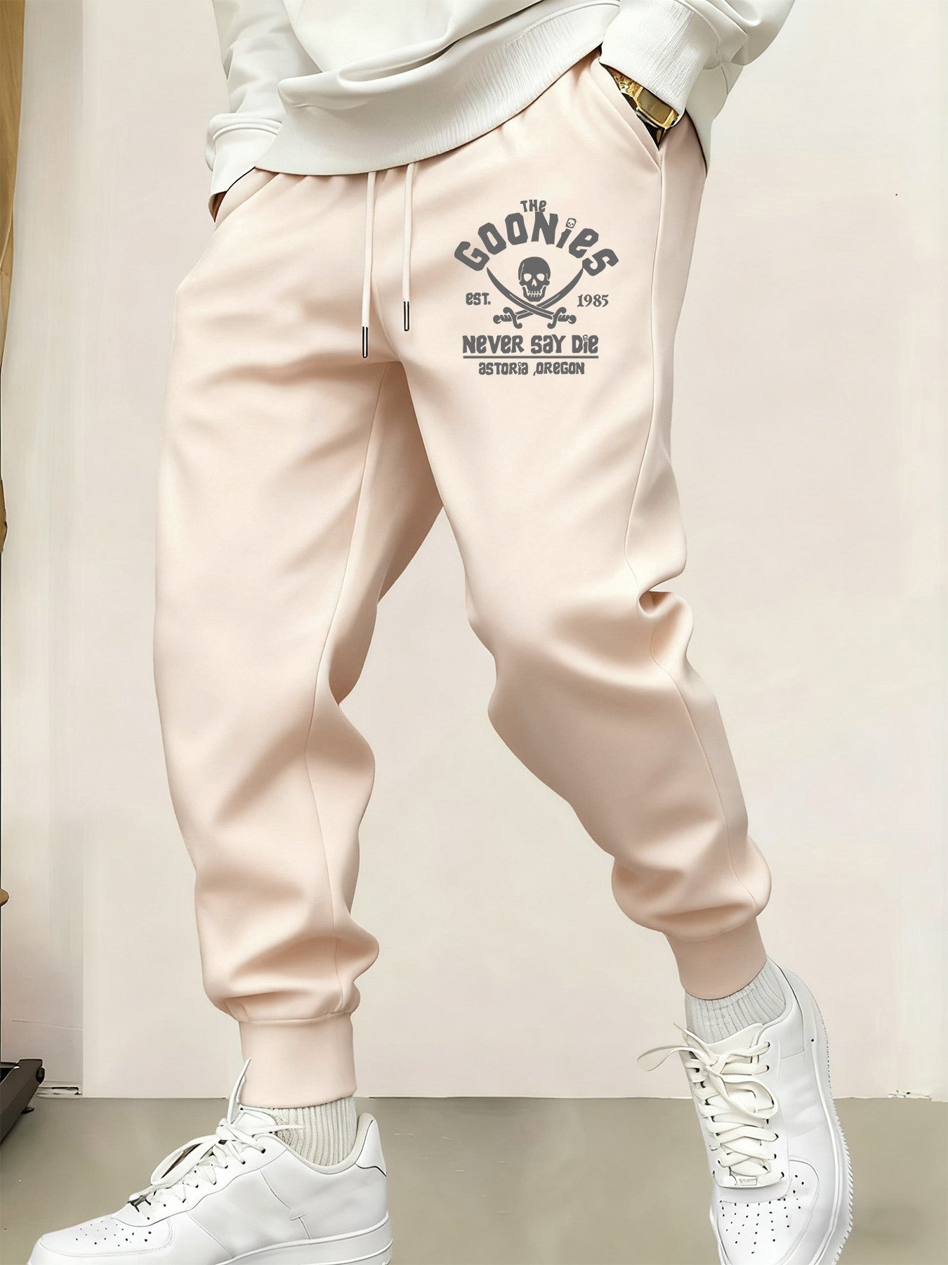 Calça Esportiva Masculina Estampada Caveira Pirata Goonies Básica Calças Cintura Elástica Macia Calças Outono com Cordão Unissex