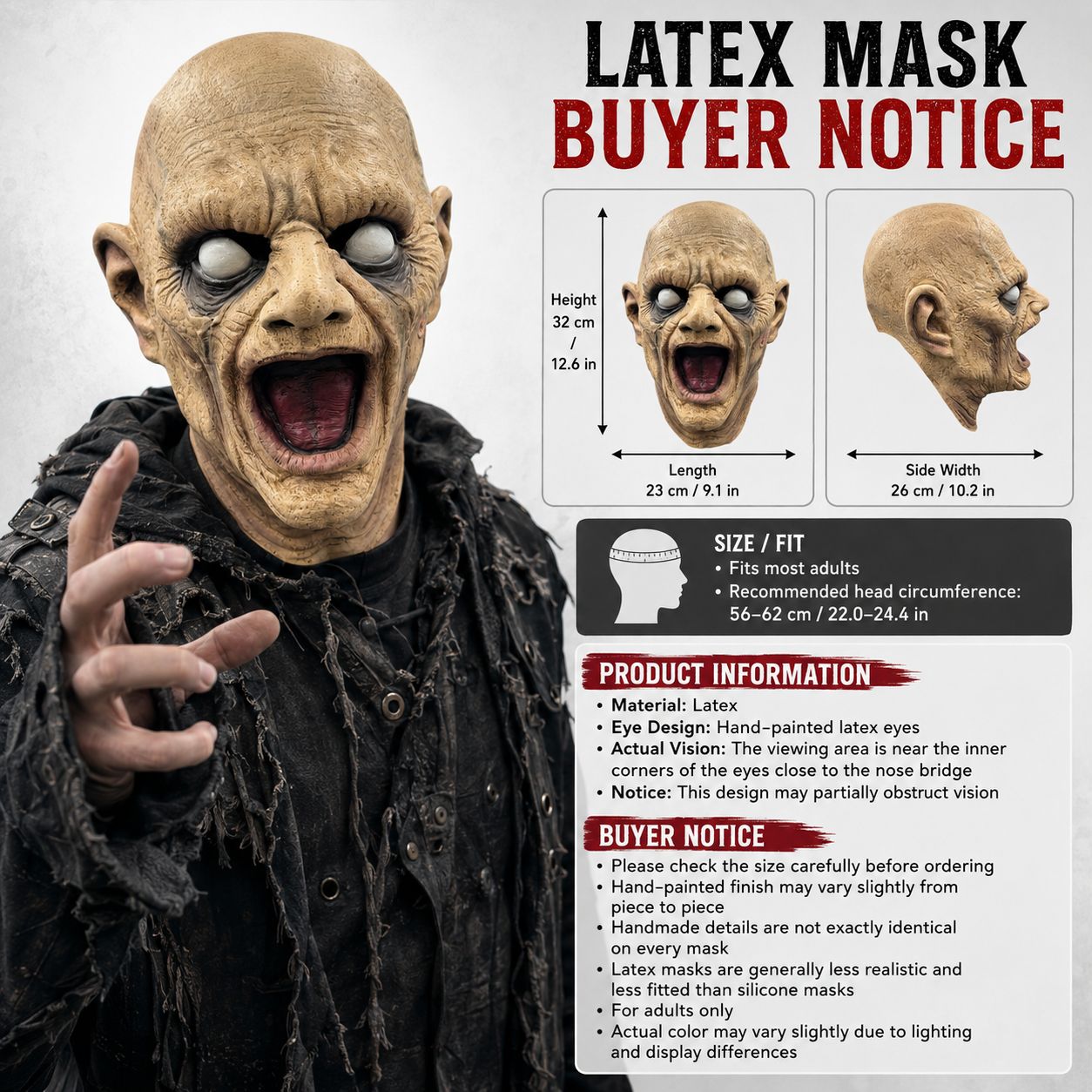 Halloween Horror Latex Mask Howling Demon Face Mask Scary Ghost Cosplay Costume Accessory For Adults
