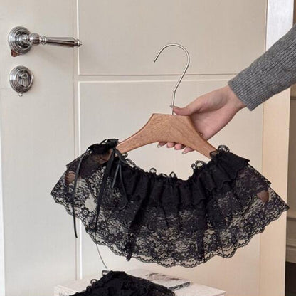 New Embroidered Flower Lace Mini Skirt See Through Y2K Streetwear Ruched Skirts Harajuku Butt Curtain Jeans Decoration