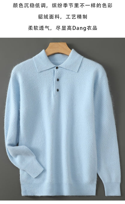 Autumn And Winter New Mink Cashmere Sweater Men's POLO Collar Thickened Loose Lapel Cashmere Long Sleeve Knit Bottoming Shirt
